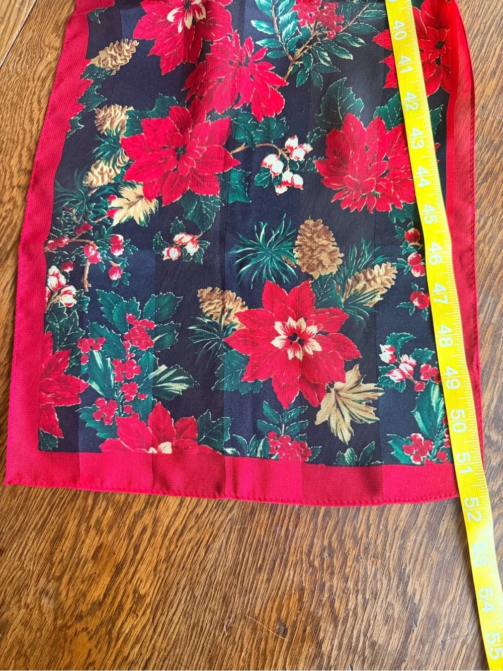 Silk American Vintage Red Green Black Floral Holiday Scarf